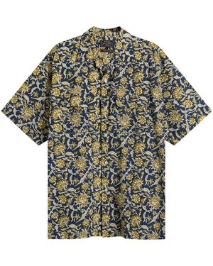 Beams Plus Block Print Open Collar Shirt - Grey