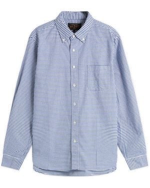 Beams Plus Button Down Gingham Oxford Shirt - Blue