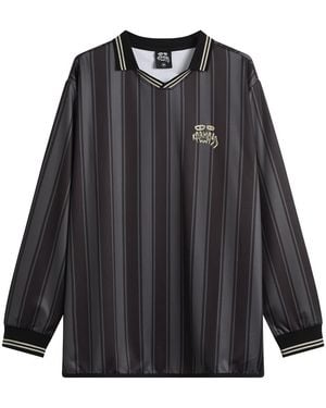 KARMA8A Stripe Long Sleeve Polo T-Shirt - Black