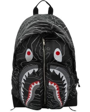 A Bathing Ape Layered Line Camo Shark Day Backpack - Black
