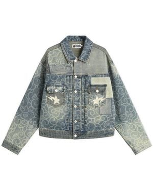 A Bathing Ape Cloud Camo Upcycled Denim Trucker Jacket - Blue