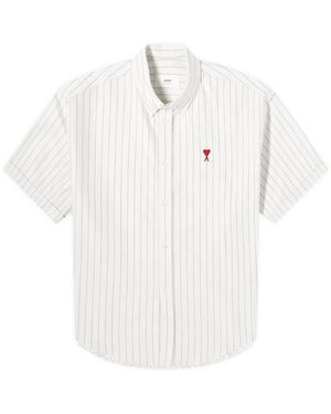 Ami Paris Boxy Fit Heart Short Sleeve Stripe Shirt - White