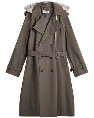 Maison Margiela Mm6 Trench Coat With Detachable Hood - Grey