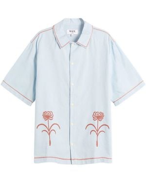 Wax London Keats Dahlia Embroidery Vacation Shirt - Blue