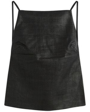 St. Agni Woven Leather Square Neck Top - Black
