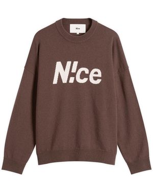 N!CE Intarsia Logo Knit Jumper - Brown