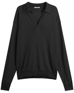 AURALEE Cashmere Silk Knit Skipper Polo - Black