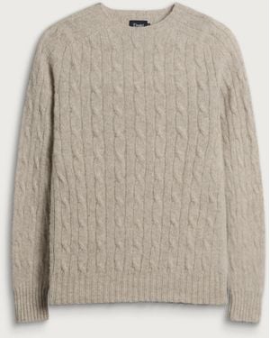 Drake's Brushed Shetland Cable Jumper - Grey