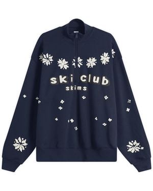 Skims X Cpfm Cotton Fleece Classic Mock Neck Quarter Zip - Blue