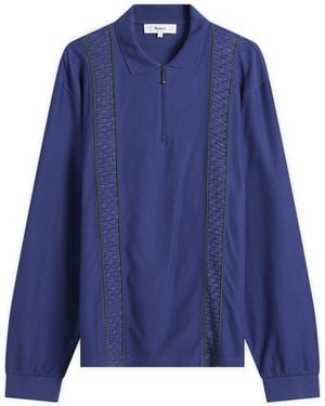 Palmes Lace Long Sleeve Zip Polo - Blue