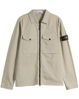 Stone Island Organic Cotton Sateen Zip Shirt Jacket - Natural