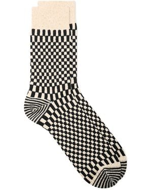 RoToTo Checkerboard Pattern Sock - Black
