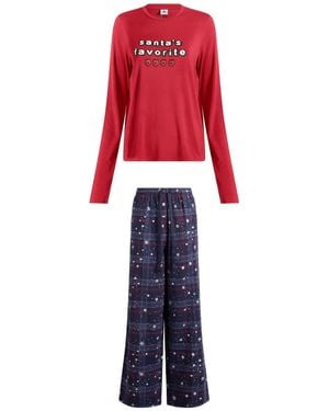Skims X Cpfm Long Sleeve & Flannel Pant Sleep Set - Red