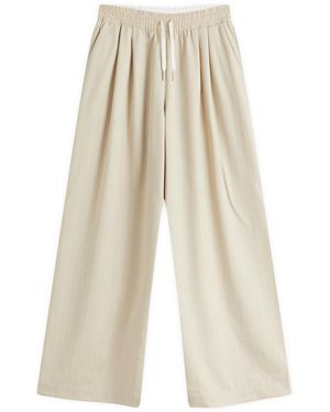 St. Agni Pinstripe Wool Drawstring Pants - Natural
