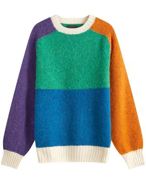 Howlin' Firecracker Colour Block Wool Jumper - Green