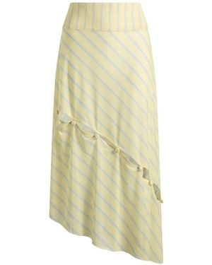 House Of Sunny Striped Mesh Asymmetric Skirt - Yellow