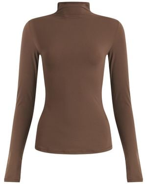 Skims Fits Everybody Long Sleeve High Neck Top - Brown
