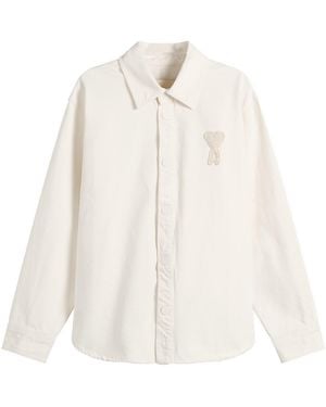 Ami Paris Denim Overshirt With Knitted Ami De Coeur - White