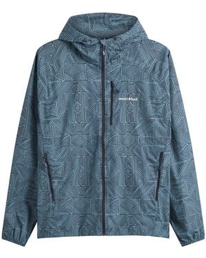 Montbell Wind Blast Print Hooded Jacket - Blue