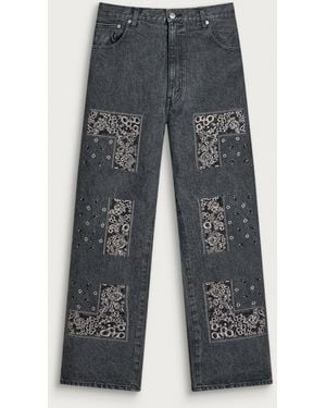 Nomarythm Textile Bandana Embroidery Denim Jeans - Gray