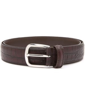 Anderson's Narrow Stitch Trimmed Alligator Print Leather Bel - Brown