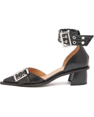 Ganni Feminine Buckle Open Heel Ballerina - Black