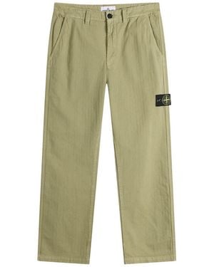 Stone Island Cotton Herringbone Trousers - Green