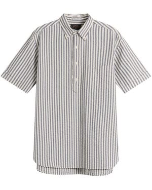 Beams Plus Button Down Popover Short Sleeve Seersucker Shirt - White