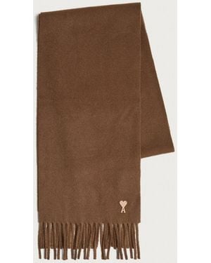 Ami Paris Cashmere Effect Wool Adc Scarf - Natural