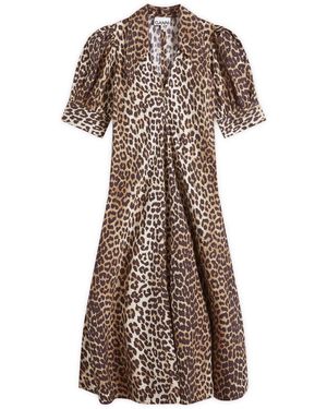 Ganni Organic Cotton Midi Dress - Brown