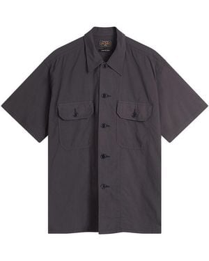 Beams Plus Textured Ripstop Short Sleeve Shirt - Blue