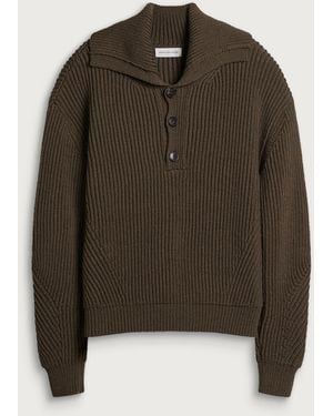 Dries Van Noten Mallawi Ribbed Polo Jumper - Brown