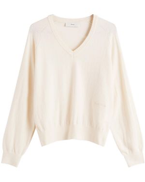 DUNST Loose V-Neck Jumper - White