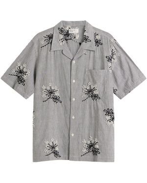 Universal Works Hand Embroidered Stripe Road Shirt - Grey