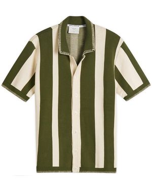 Percival Knitted Stripe Cuban Shirt - Green