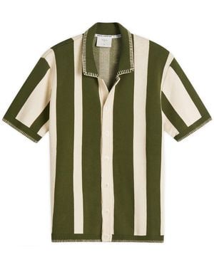 Percival Knitted Stripe Cuban Shirt - Green