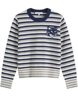 Maison Kitsuné Fox Head Intarsia Striped Jumper - Blue