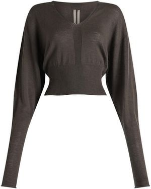 Rick Owens V-Neck Cropped Jumper - Black
