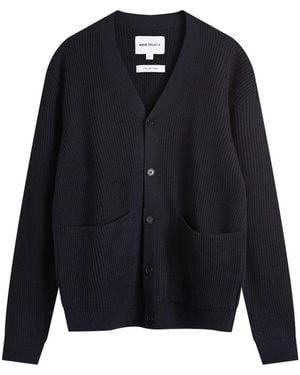 Norse Projects Wool Ribbed Button Cardigan - Blue