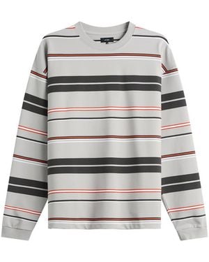 Beams Plus Multi Stripe Long Sleeve T-Shirt - Gray