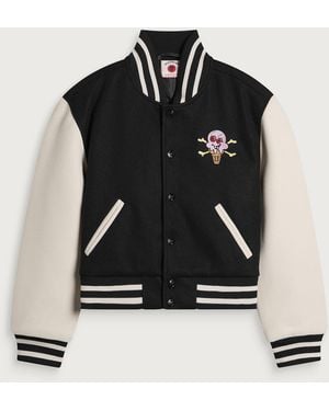 ICECREAM Cropped Varsity Jacket - Black