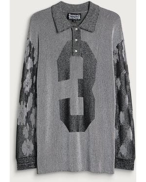 PAOLINA RUSSO Illusion Knit Long Sleeve Polo - Grey