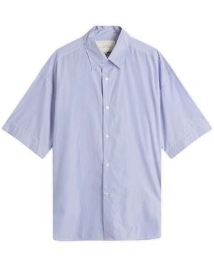 Studio Nicholson Sorono Stripe Shorts Sleeve Shirt - Blue