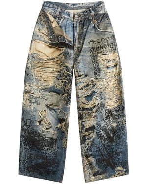 Acne Studios Rompe L'Oeil "Torn Scribble" Print Baggy Jeans - Blue