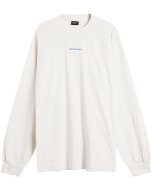 Balenciaga Logo Back Dry Jersey Long Sleeve Medium Fit T-Shi - White