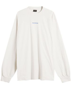 Balenciaga Logo Back Dry Jersey Long Sleeve Medium Fit T-Shi - White