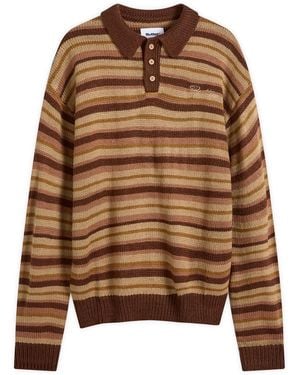 Butter Goods Ombre Stripe Knit Polo Jumper - Brown