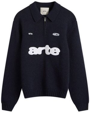 Arte' Football Knit Polo Sweater - Blue