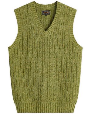 Beams Plus Cotton Linen Cable Vest - Green