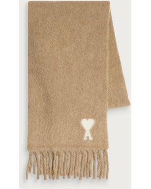 Ami Paris Alpaca Adc Jacquard Scarf - Natural